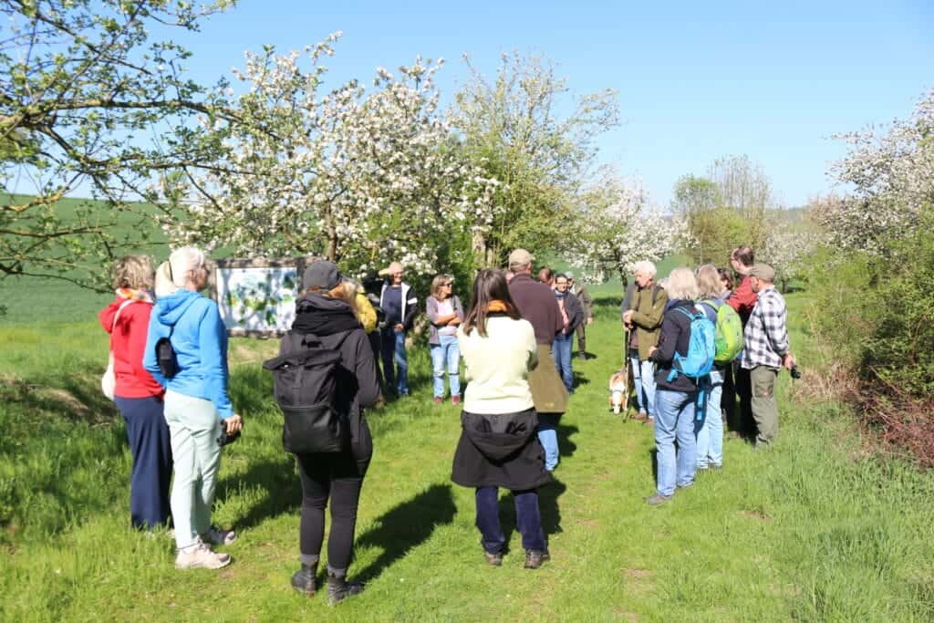 Verschiedene Personen auf einer Streuobstwiese